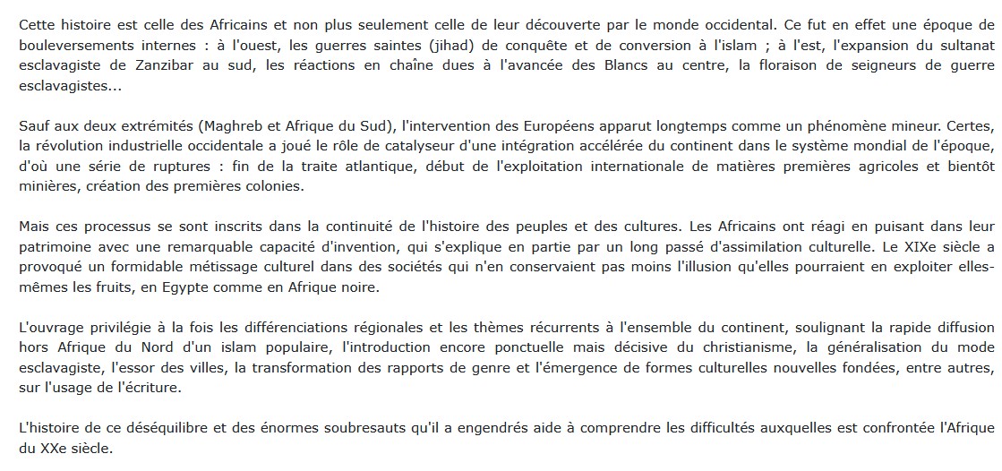 L’Afrique et les Africains au XIXe siècle, Catherine Coquery-Vidrovitch