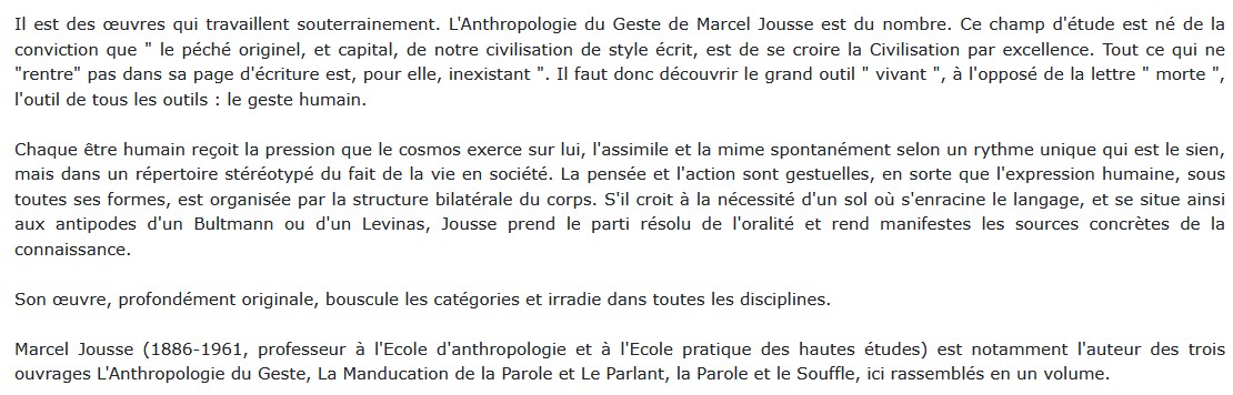 L'Anthropologie du Geste, Marcel Jousse 