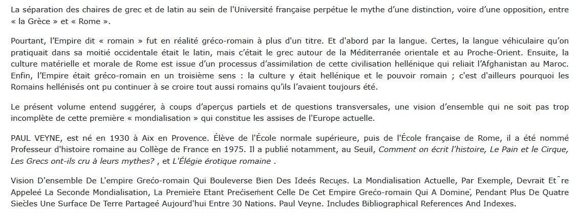 L'Empire gréco-romain, Paul Veyne 