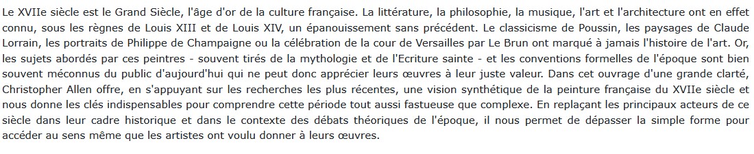 Le Grand Siècle de la peinture française, Chris Allen