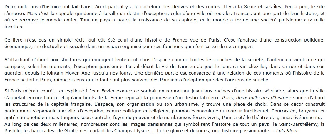 Paris - Deux mille ans d'histoire, Jean Favier 