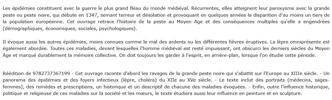 Pestes et épidémies au Moyen Âge, Francois de Lannoy 