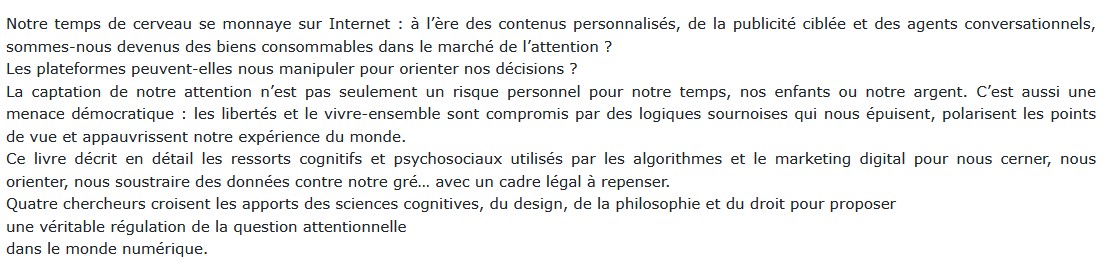 Pour une nouvelle culture de l'attention, Stefana BROADBENT, Florian Forestier, Mehdi Khamassi, Célia Zolynski 