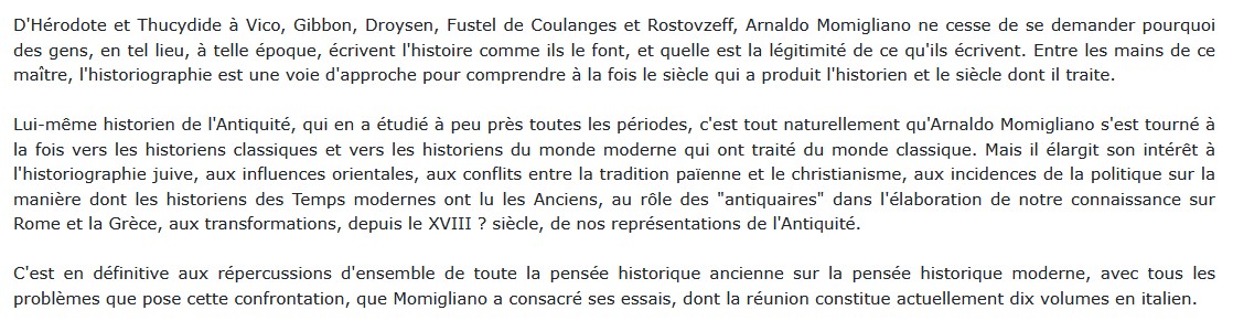Problèmes d'historiographie ancienne et moderne, Arnaldo Momigliano