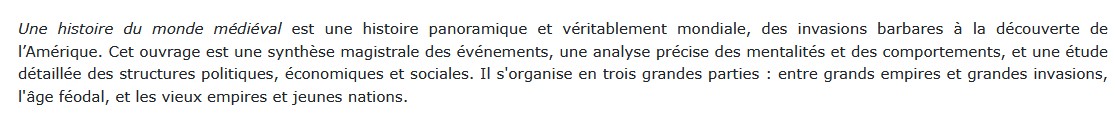 Une histoire du monde médiéval, Georges Duby