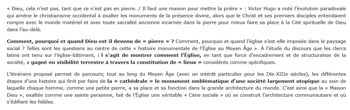 Une histoire monumentale de l'Eglise au Moyen Âge