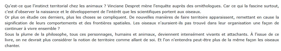 Habiter en oiseau, Vinciane Despret