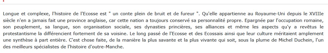 Histoire de l'Écosse - Des origines à nos jours, Michel Duchein