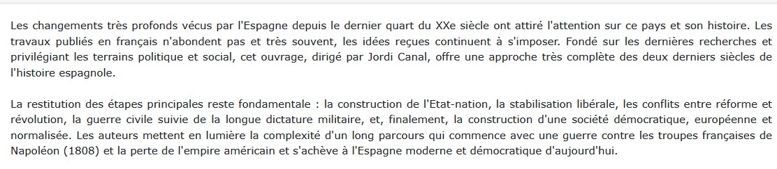 Histoire de l'Espagne contemporaine, Jordi Canal 