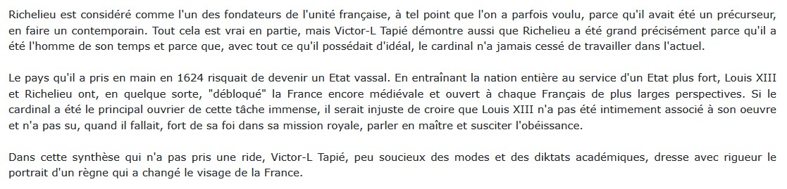 La France de Louis XIII et de Richelieu, Victor-Lucien Tapié