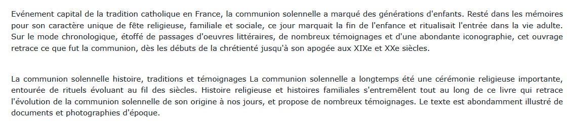 La communion solennelle - Histoire, traditions et témoignages