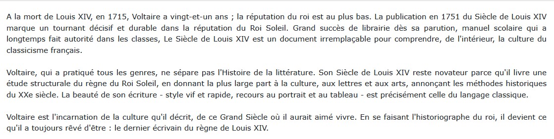 Le Siècle de Louis XIV, Voltaire