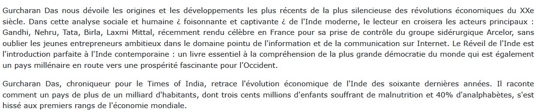 Le réveil de l'Inde, Gurcharan Das 