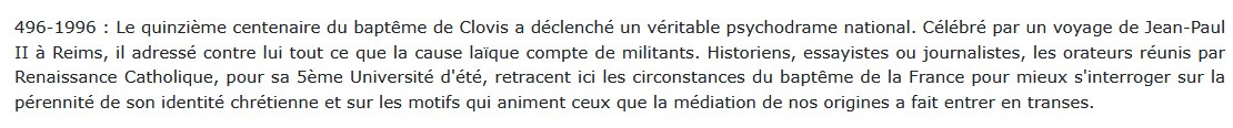 Qui a peur du baptême de Clovis ? Actes de la Ve Université d'été de Renaissance catholique 