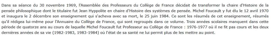Résumé des cours : 1970-1982, Michel Foucault 