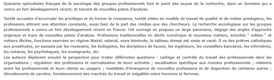 Sociologie des groupes professionnels, Didier Demazière et Charles Gadéa 