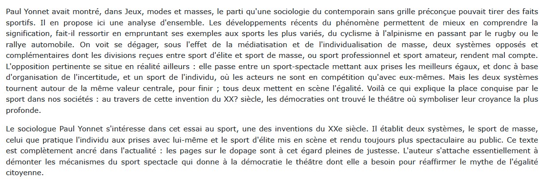 Systèmes des sports, Paul Yonnet