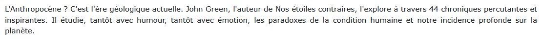 Bienvenue dans l'anthropocène, John Green