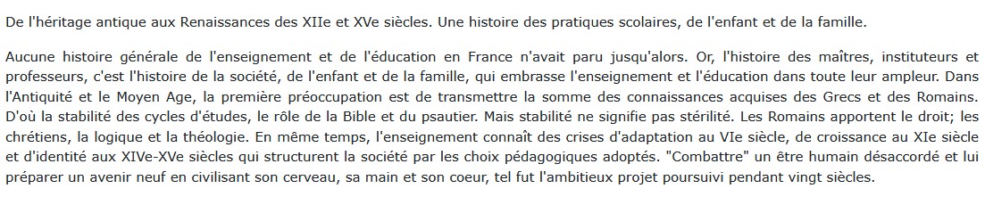 Histoire de l'enseignement et de l'éducation tome 1, Michel Rouche