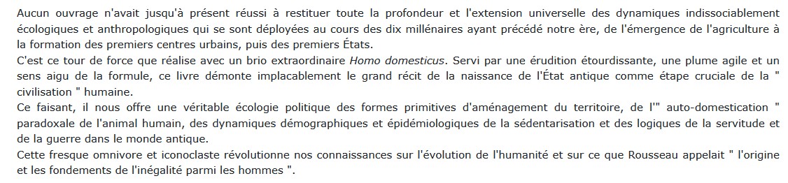 Homo domesticus - Une histoire profonde des premiers États, James C. Scott