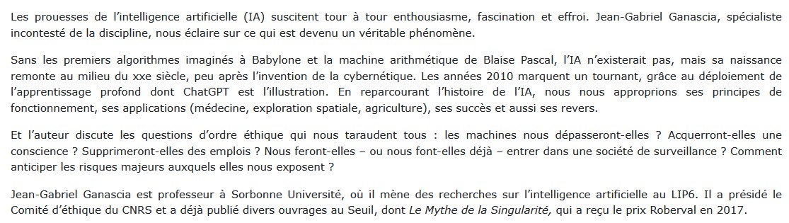 L'I.A. expliquée aux humains, Jean-Gabriel Ganascia 