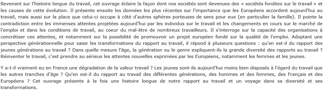 Réinventer le travail, Dominique Méda et Patricia Vendramin 