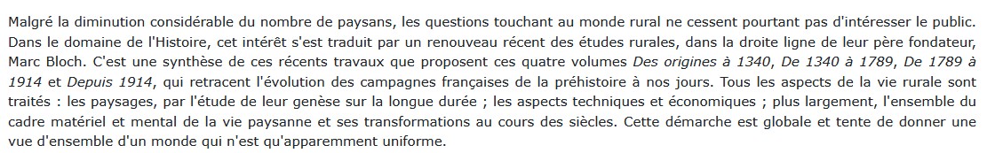 Histoire de la France rurale, tome 4 - Depuis 1914, Georges Duby