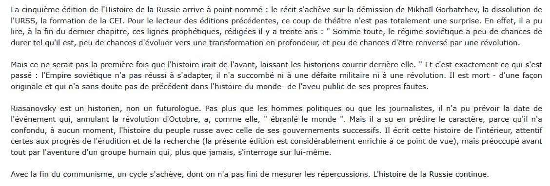 Histoire de la Russie - Des origines à 1996, Nicholas V. Riasanovsky 
