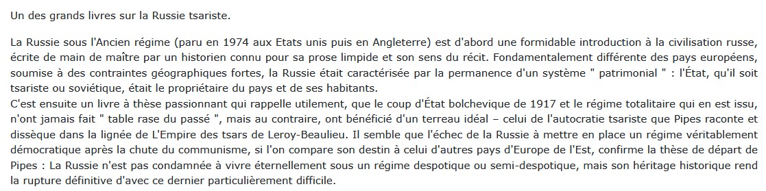 Histoire de la Russie des tsars, Richard Pipes