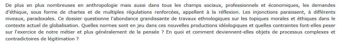 Journal des anthropologues- désirs d'éthique, besoins de normes