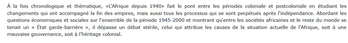 L'Afrique depuis 1940, Frederick Cooper