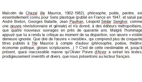 La Vie derrière les choses, Malcolm de Chazal 
