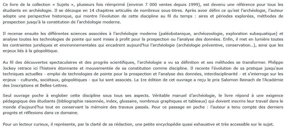 L'archéologie, Philippe Jockey 