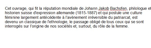 Le droit maternel, Johann Jacob Bachofen