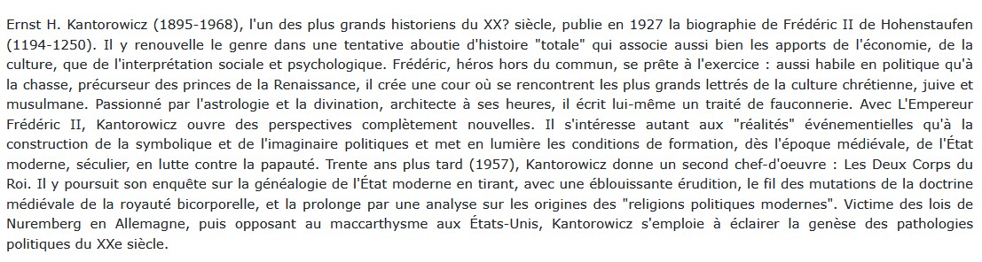 Oeuvres, Ernst Kantorowicz