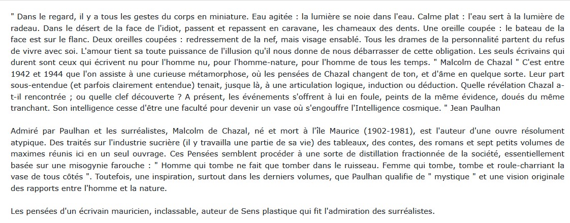Pensées, Malcolm de Chazal 