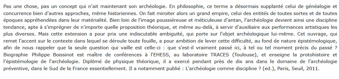 Qu'est-ce qu'un fait archéologique ?, Philippe Boissinot 