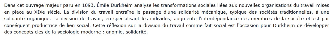De la division du travail social, Émile Durkheim 
