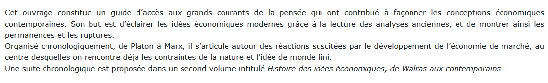 Histoire des idées économiques - Tome 1 Jean Boncoeur et Hervé Thouément
