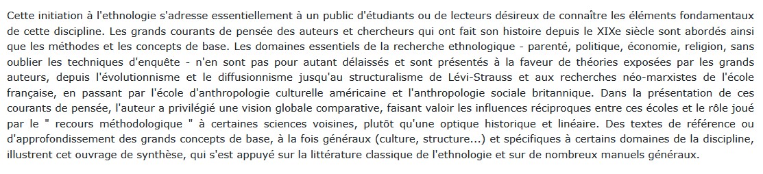 Introduction à l'ethnologie, Jacques Lombard 