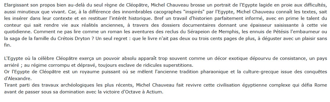 L'Egypte au temps de Cléopâtre 180 - 30 av J.-C., Michel Chauveau
