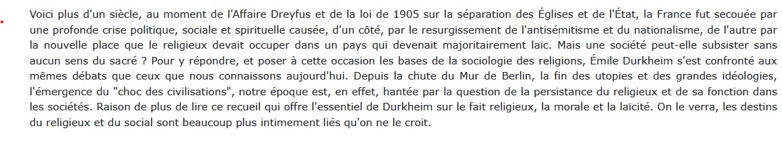 Le fait religieux, Emile Durkheim