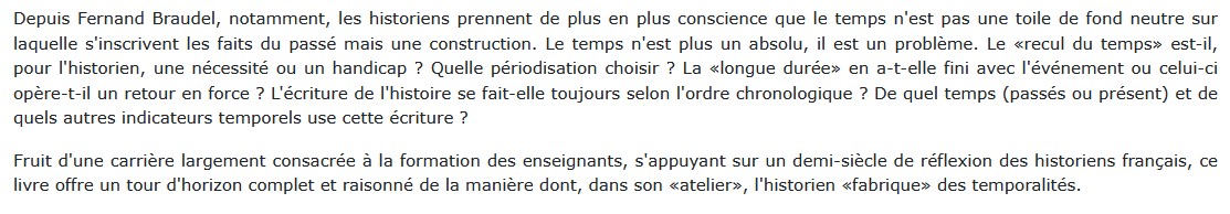 Les Historiens et le temps - Conceptions, problématiques, écritures, Jean Leduc 