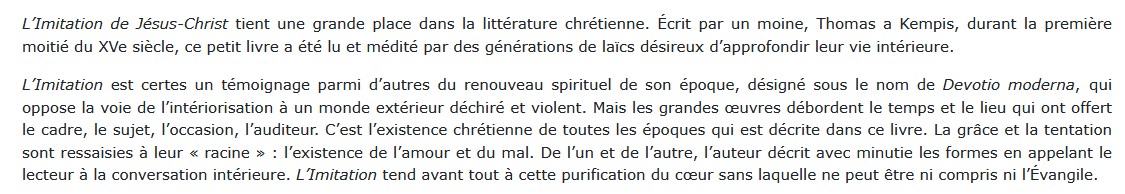 L'imitation de Jésus-Christ, Thomas A Kempis