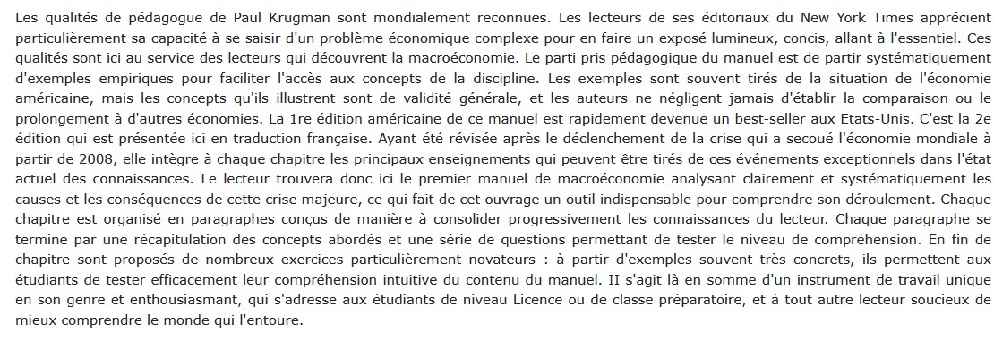 Macroéconomie, Paul R Krugman et Robin Wells