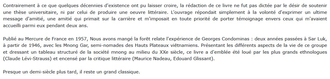 Nous avons mangé la forêt...  , Georges Condominas