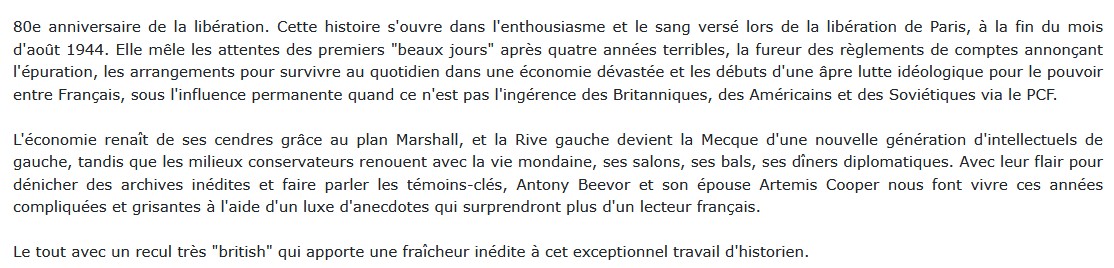 Paris libéré, Paris retrouvé : 1944-1949, Antony Beevor et Artemis Cooper 