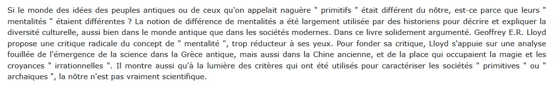 Pour en finir avec les mentalités, Geoffrey E R Lloyd