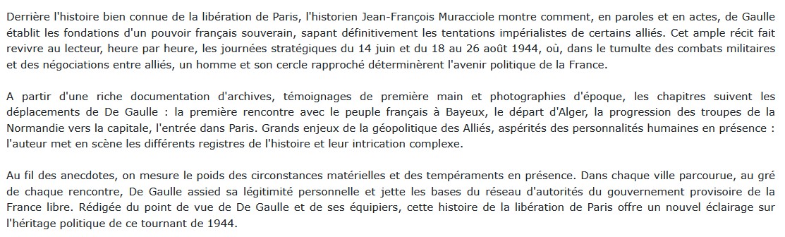 Quand de Gaulle libère Paris - Juin-août 1944, Jean-François Muracciole 