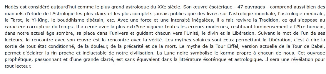 Soleil et lune noire ou les états angéliques et les lieux infernaux, Hadès 